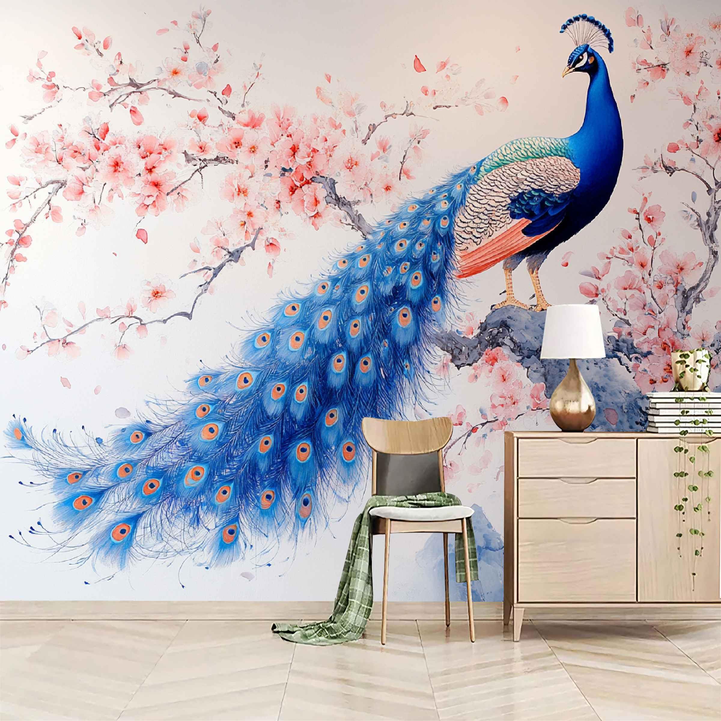 Fototapeta paw 250 x 175 cm, tapeta z włókniny XXL, nowoczesna tapeta ścienna, malarstwo akwarelowe, do salonu, sypialni, efekt 3D, dekoracja ścienna, ptaki zwierzęce, do pokoju dziecięcego, jadalni