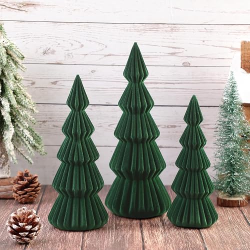 Set of 3 Velvet Ceramic Christmas Trees Decoration Large Modern