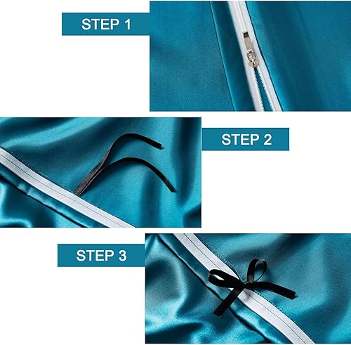 Miniatura 4 de Homiest Funda de edredón de 60 x 80 pulgadas para manta con peso, funda de manta pesada de satén verde azulado con 8 lazos, funda de edredón sedosa