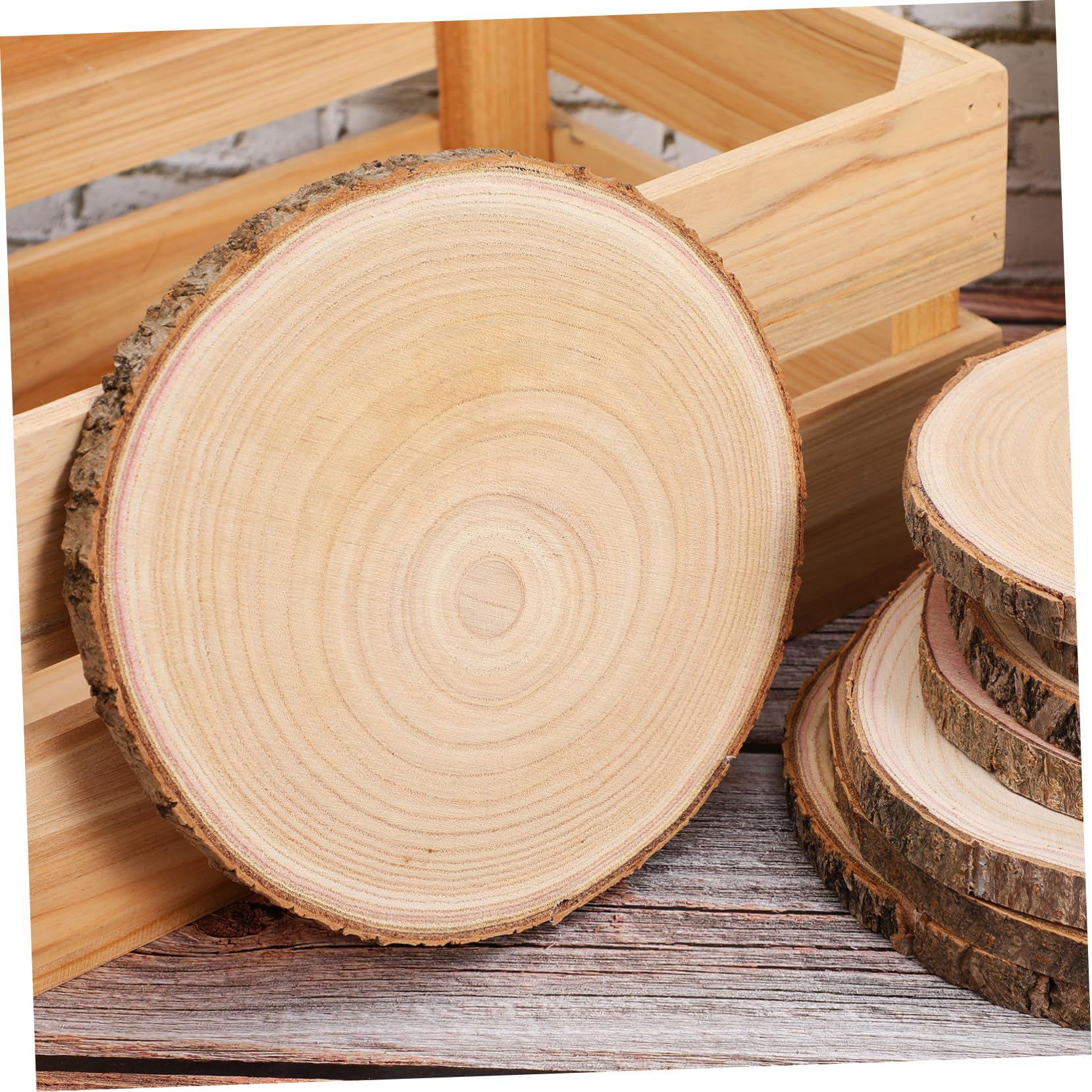 Hohopeti 8 Stück Teiliges Rustikale Holzscheiben mit Rinde Paulownia Holzscheiben Glatt Geschliffen für DIY Bastelprojekte und Tischdeko