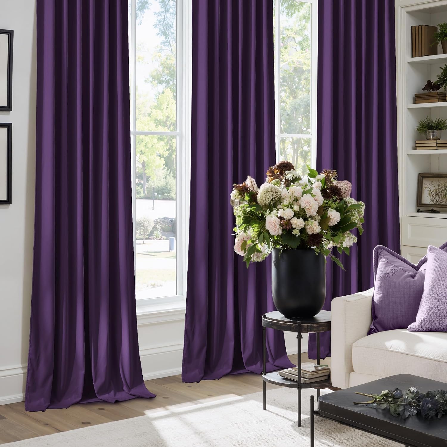 NICETOWN Purple Velvet Curtains 90 inches Long 2 Panels with Back Tab, Super Soft Light & Heat Blocking Sliding Glass Door Panels for Living Room and Bedroom (52 inches Wide)