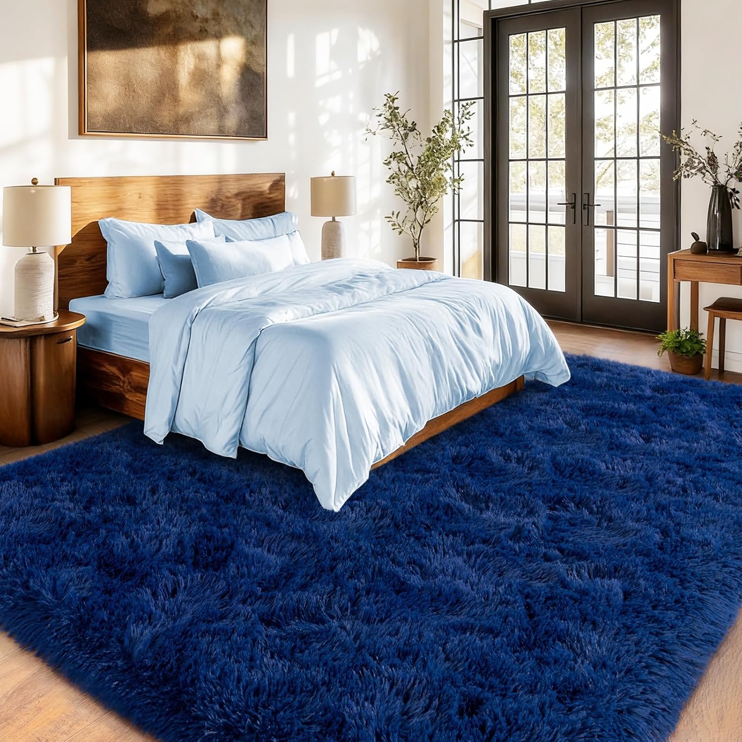 Shag Area Rugs for Living Room, Soft Fuzzy Plush Rugs, Upgrade Anti-Skid Modern Furry Rugs Fluffy Carpets for Kids Room Nursery Home Decor Dark Blue, 6X9 Feet