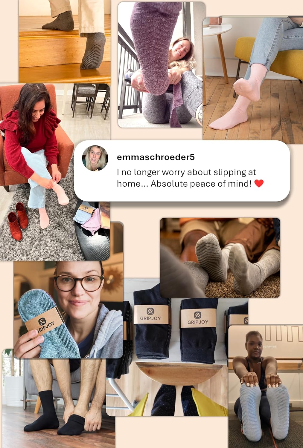 Gripjoy Grip Socks for Women, Grippy, Non Slip, Gripper Socks for Women & Men, Pilates, Yoga, Hospital, 3 Pairs, Crew - Image 2