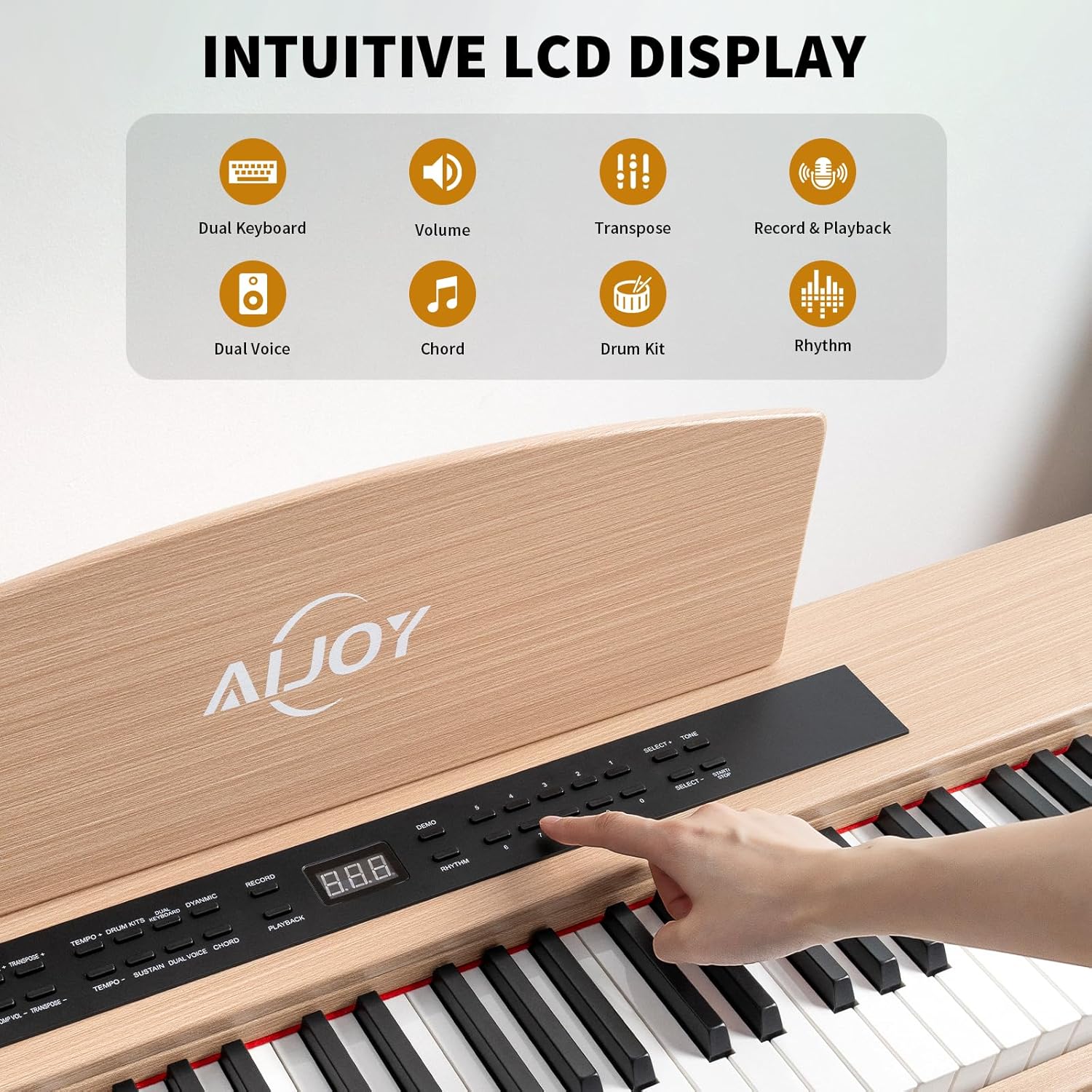 AiJoy Digital Piano Keyboard Hammer Weighted 88 Keys, Full Size Electric Piano for Beginners, with LCD Display and Triple Pedal, Supports USB-MIDI/Wireless Connect, ADP-50
