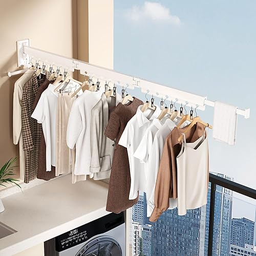 Vista 41 de Estante de secado de ropa montado en la pared, estante de secado de ropa plegable, estante de secado plegable retráctil para colgar ropa