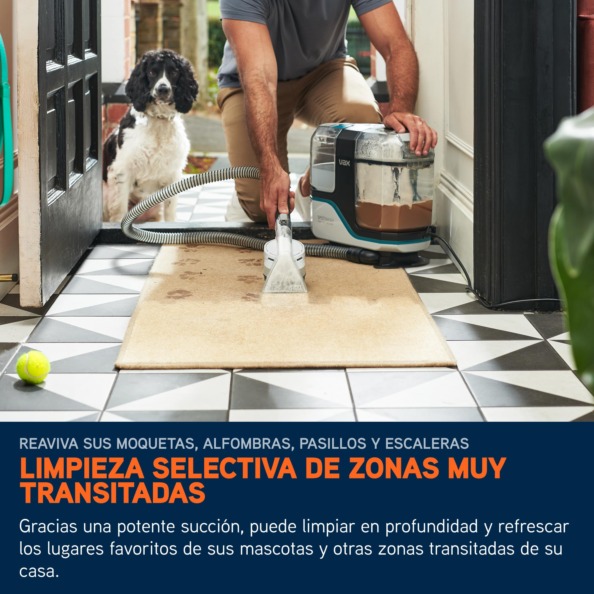 Limpiador quitamanchas Vax SpotWash Max Pet-Design, potente quitamanchas para alfombras y tapicerías con tecnología SpinScrub, depósito XL, limpieza profunda para mascotas, sofás