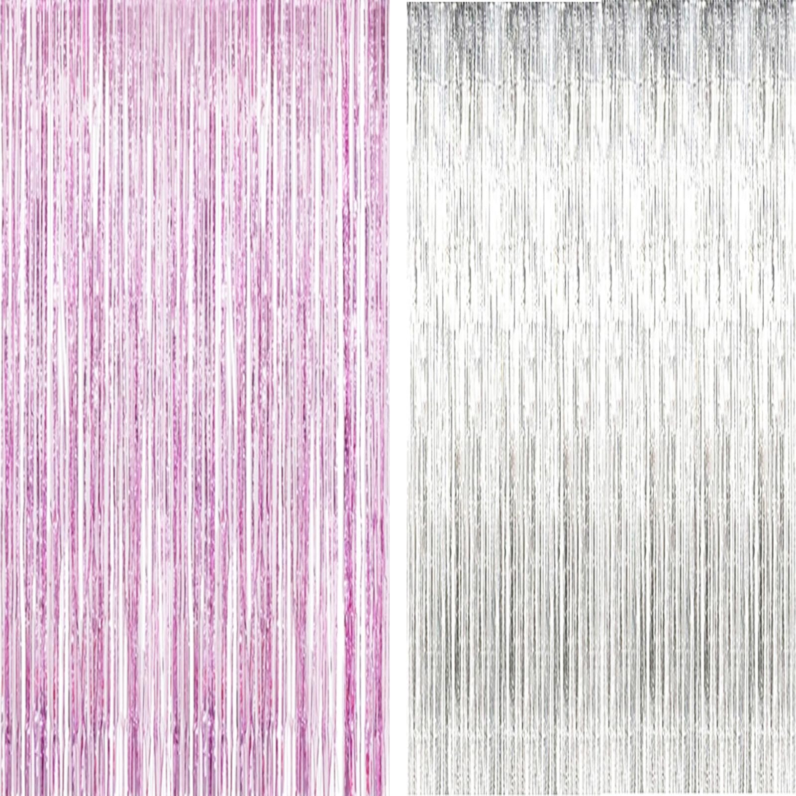 AILEXI 2 confezioni di tende frangia tenda luccicante decorazione della per compleanno forniture festa nozze 92 * 245cm - Argento Rosa