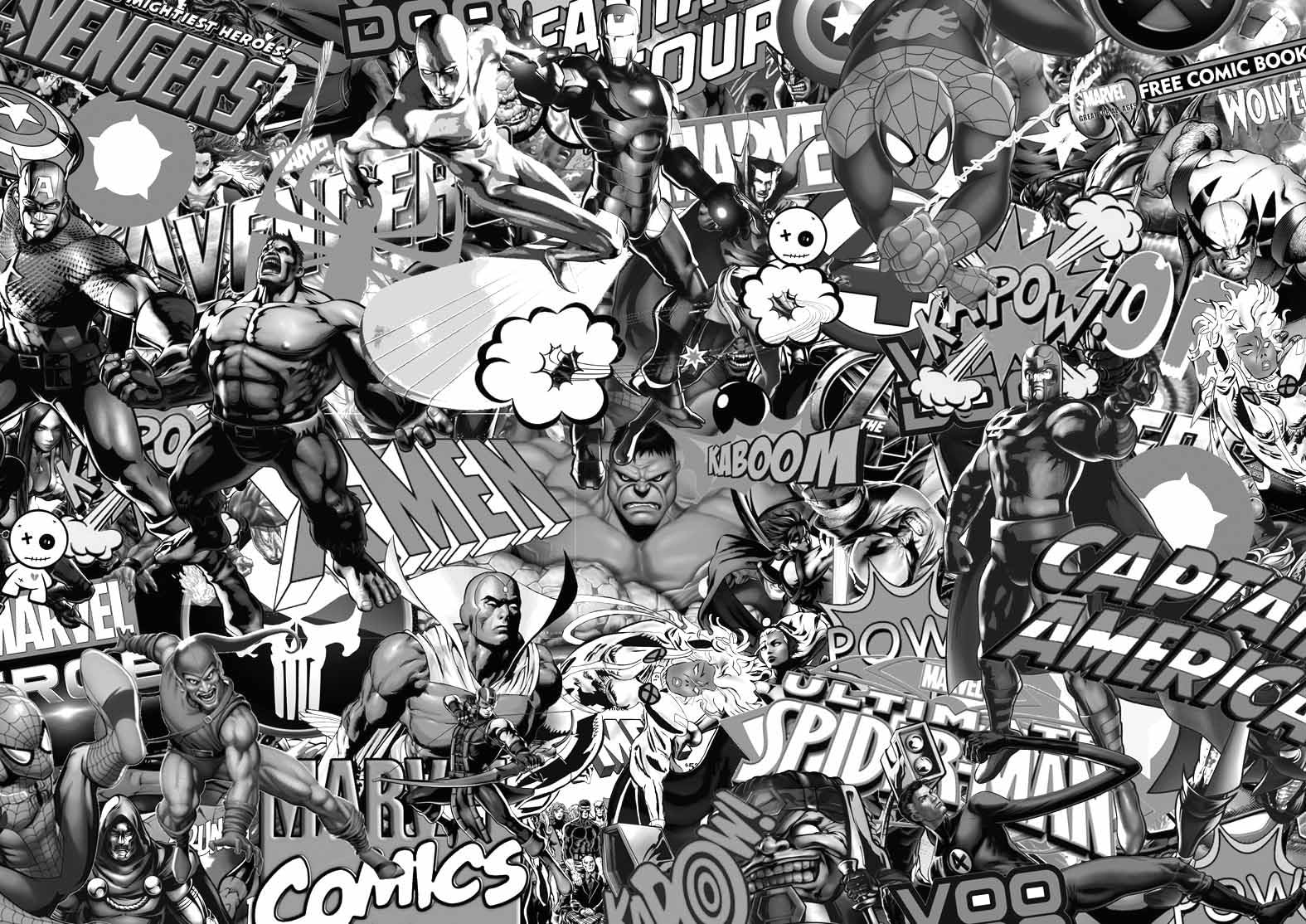 MARVEL COMIC STICKERBOMB 1m x 1m (SUPERHERO/EURO/ JDM/VINYL CAR STICKER SHEET/STICKER BOMB) (BLACK & WHITE WITH COLOUR) (black & white)