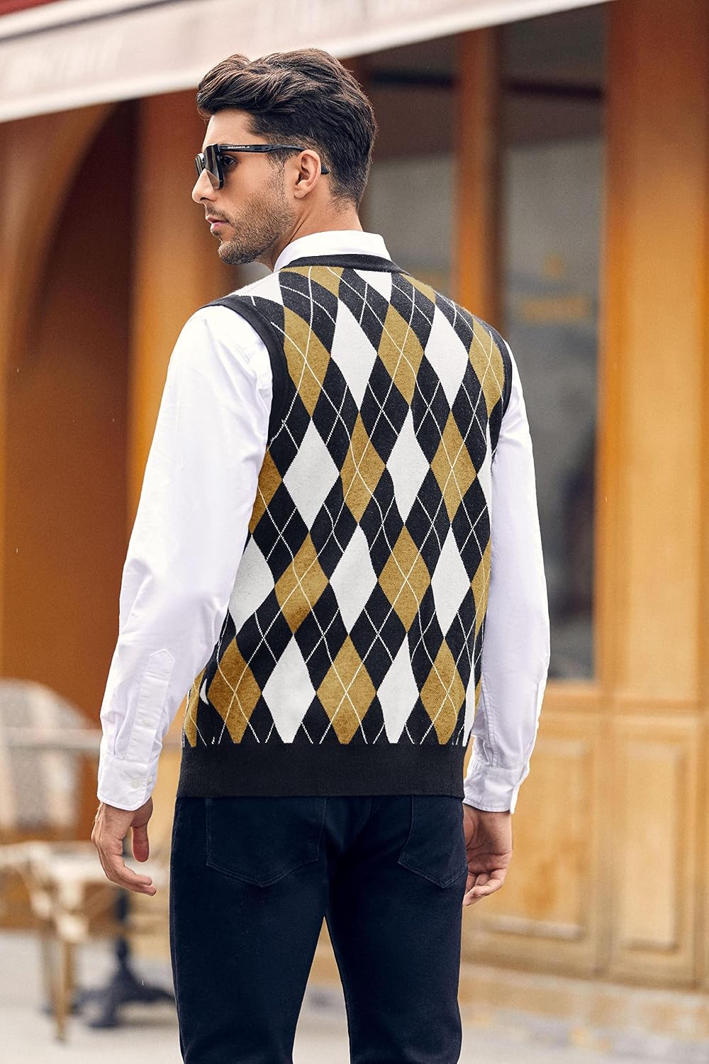 Karlywindow Mens Argyle Sweater Vests Rhombus Sleeveless V-Neck Vest