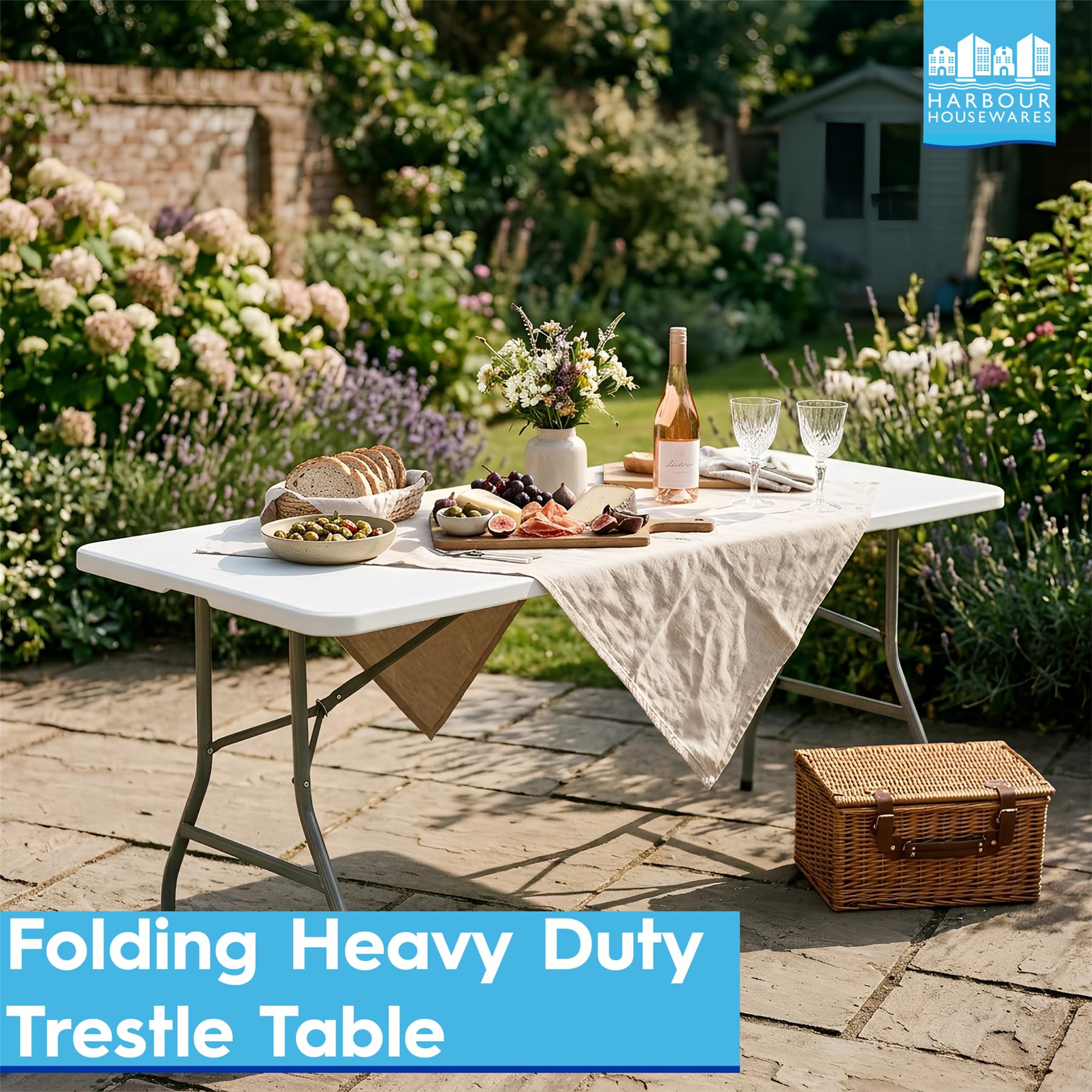 Harbour Housewares Rectangle Folding Heavy Duty Trestle Table - 180cm (1.8m) (6ft) - White - Outdoor Folding Table for Picnic, BBQ, Garden, Camping, Wedding, Party Catering — view 3