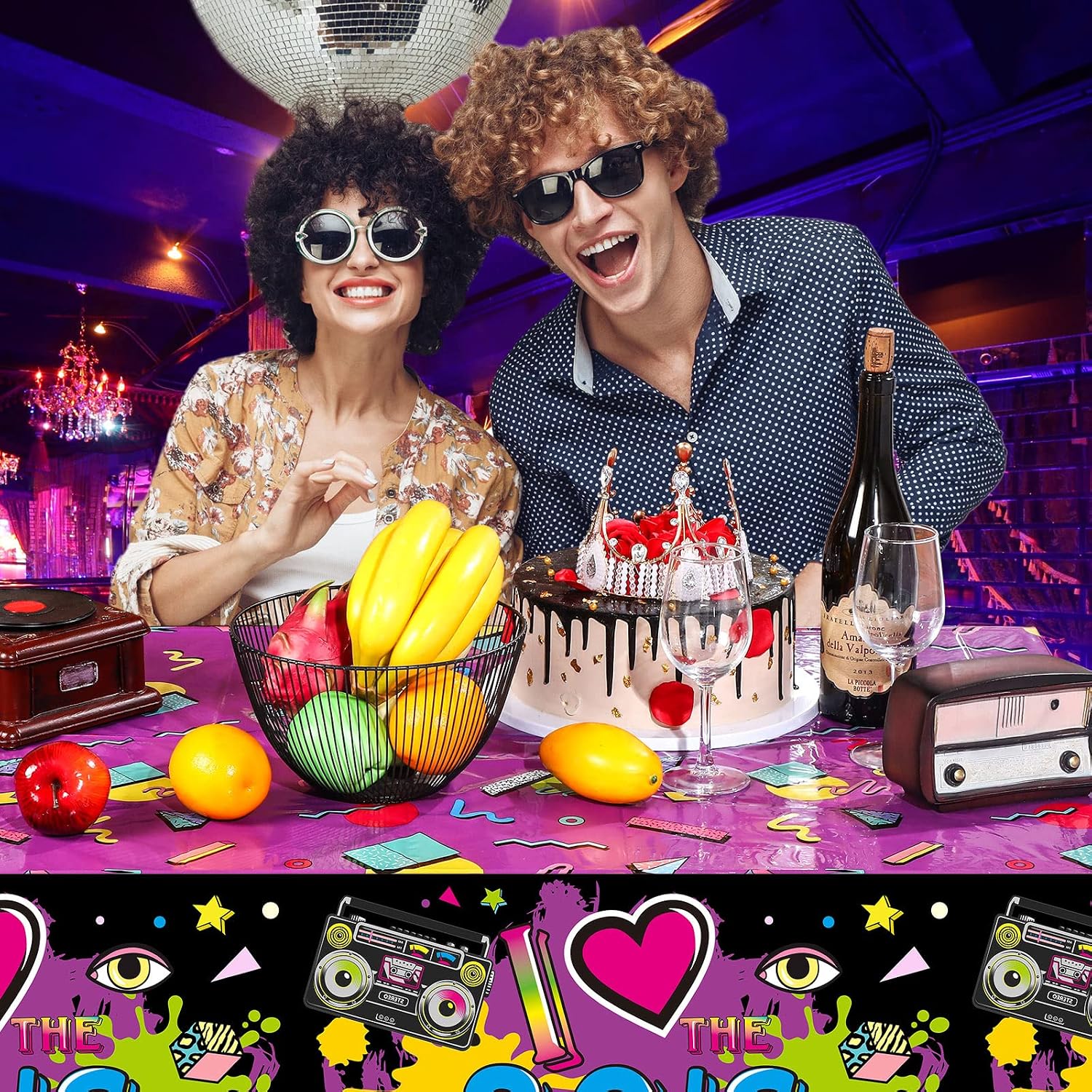 3 Pieces 80s Plastic Party Tablecloth 80's Party Table Cover 80s Birthday Party Supplies the 80s Hip Hop Party Decoration Throwback Birthday Party Decoration for Dining Room and Kitchen, 108 X 54 Inch