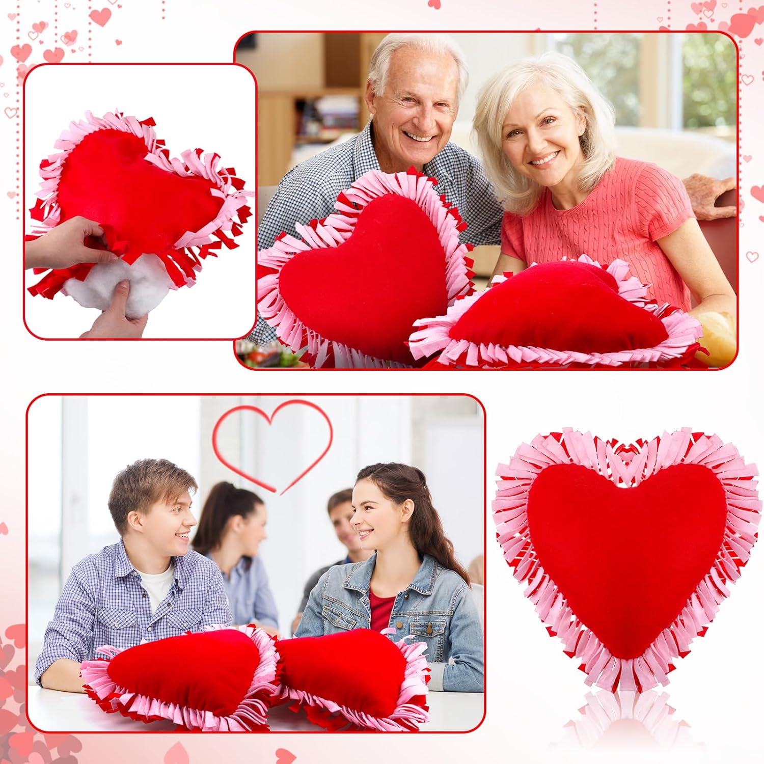 6 Sets Valentine Heart Felt Tied Pillow Craft Kits with PP Cotton Stuffings Heart Pillow Craft Gifts DIY Crossed Pink Red Decor for Valentine's Day Party Home Activities