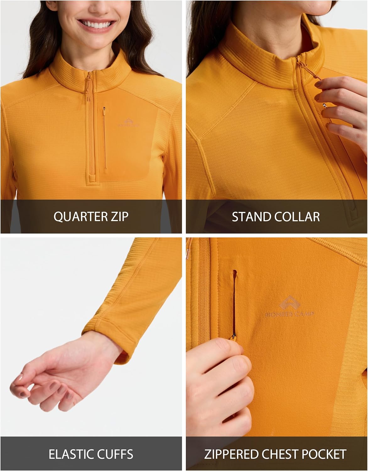 Pioneer Camp Women's Fleece Lined Quarter Zip Pullover Lightweight Thermal Sweatshirts Long Sleeve Running Athletic Tops