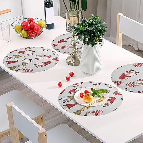 Miniatura 6 de Cute Christmas Gnomes Dining Room Table Placemats, Non Slip Washable Circular Placemats for Kitchen Table one sizex1