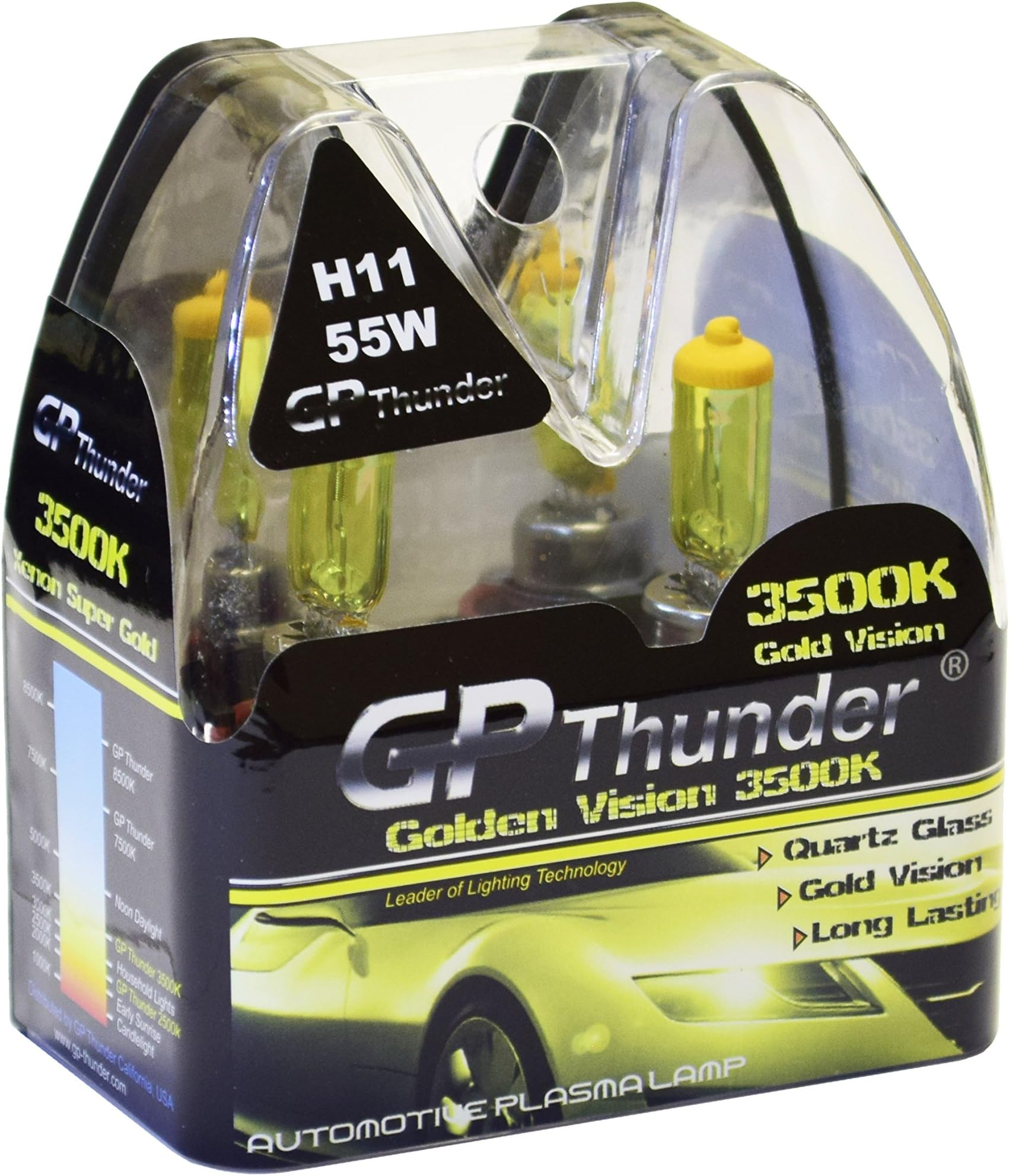 GP THUNDER 3500K H11 55W Golden Yellow Light Bulbs for Fog Light -High Beam - Low Beam SGP35K-H11 PAIR