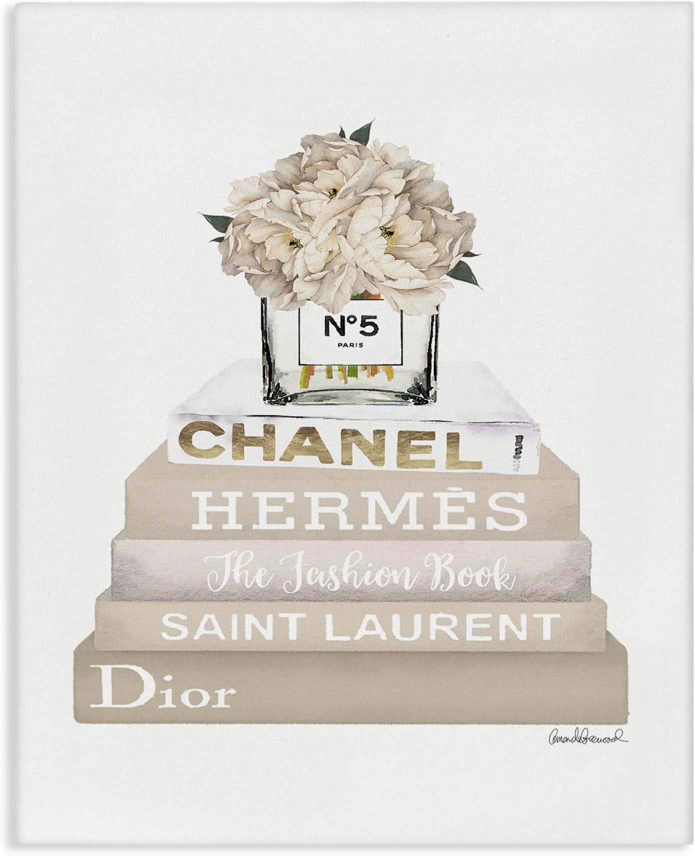 Beige High Fashion Bookstack, Designed By Amanda Greenwood, 16 x 20, Canvas Wall Art
