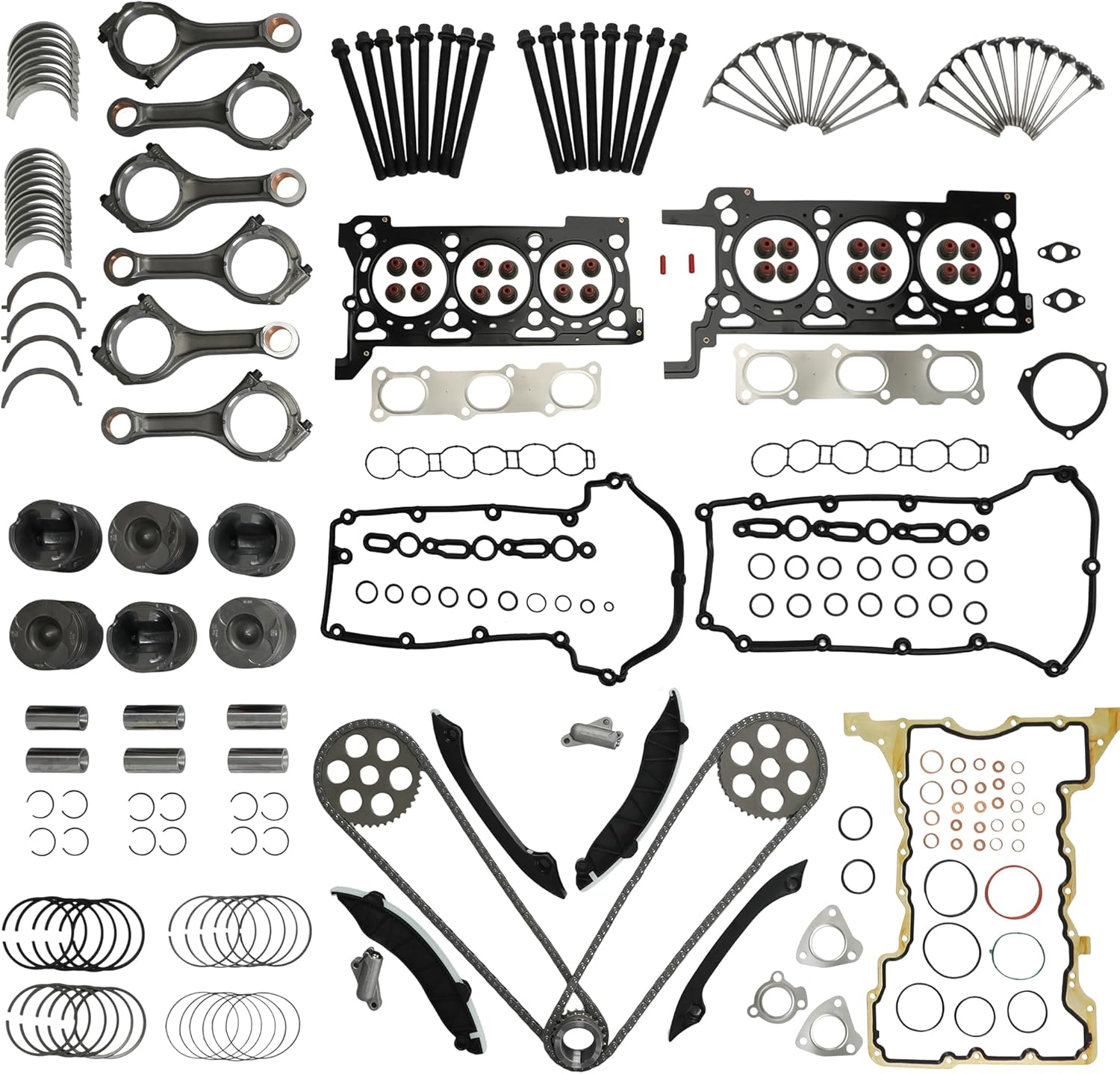 3.0 EXF Engine Overhaul Rebuild Kit w/Connecting Rods & Pistons Bearings Kit Full Gasket Set & Timing Chain Kit Fit For Jeep Grand Cherokee Ram 1500 3.0T V6 - Diesel 2014-2019 68147397AA 68147228AA
