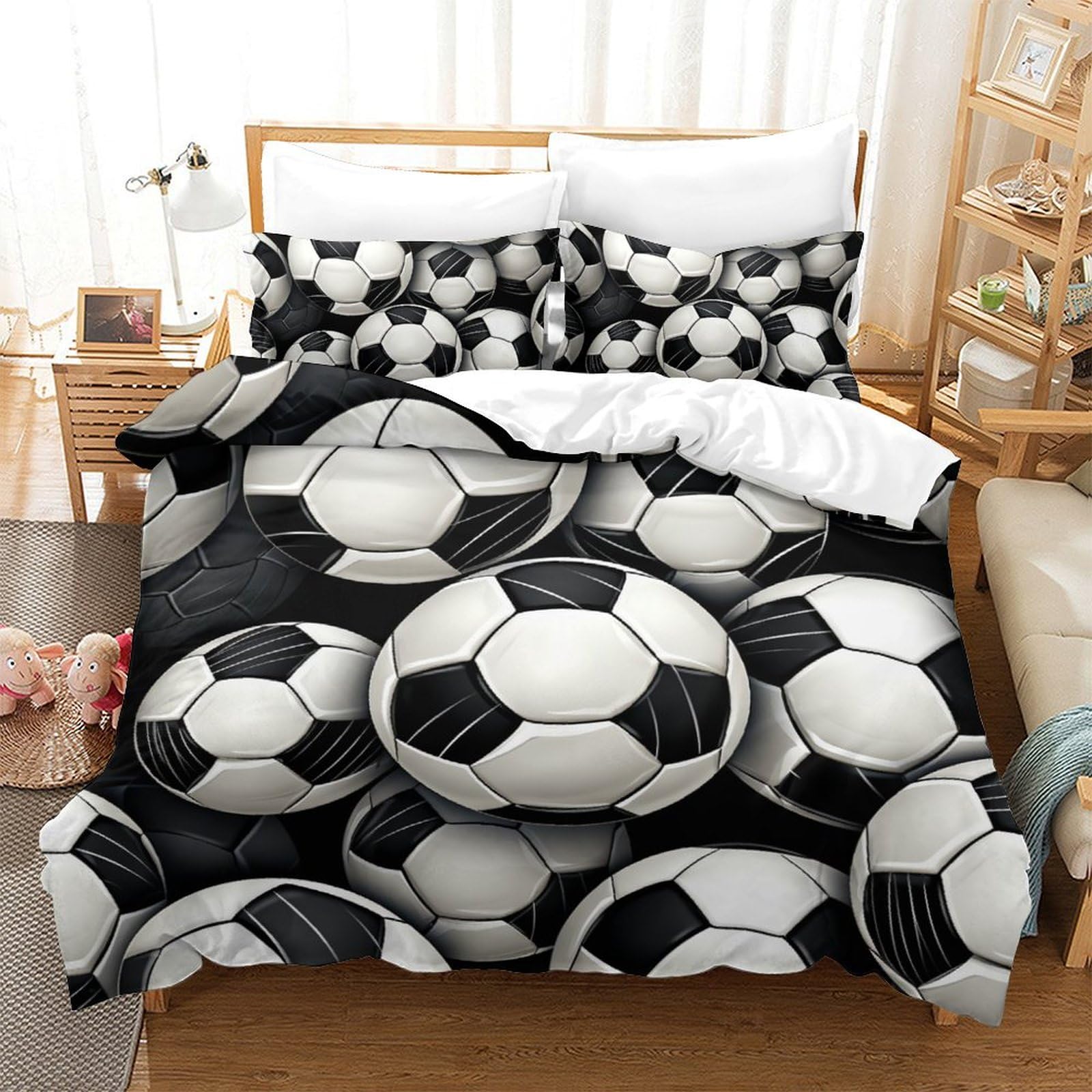 Parure de lit 3D football pour enfant ado adulte housse de couette double 200x200cm microfibre