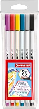 STABILO Premium Fibre-Tip Pen Pen 68 brush - Wallet of 6 - Assorted Colors