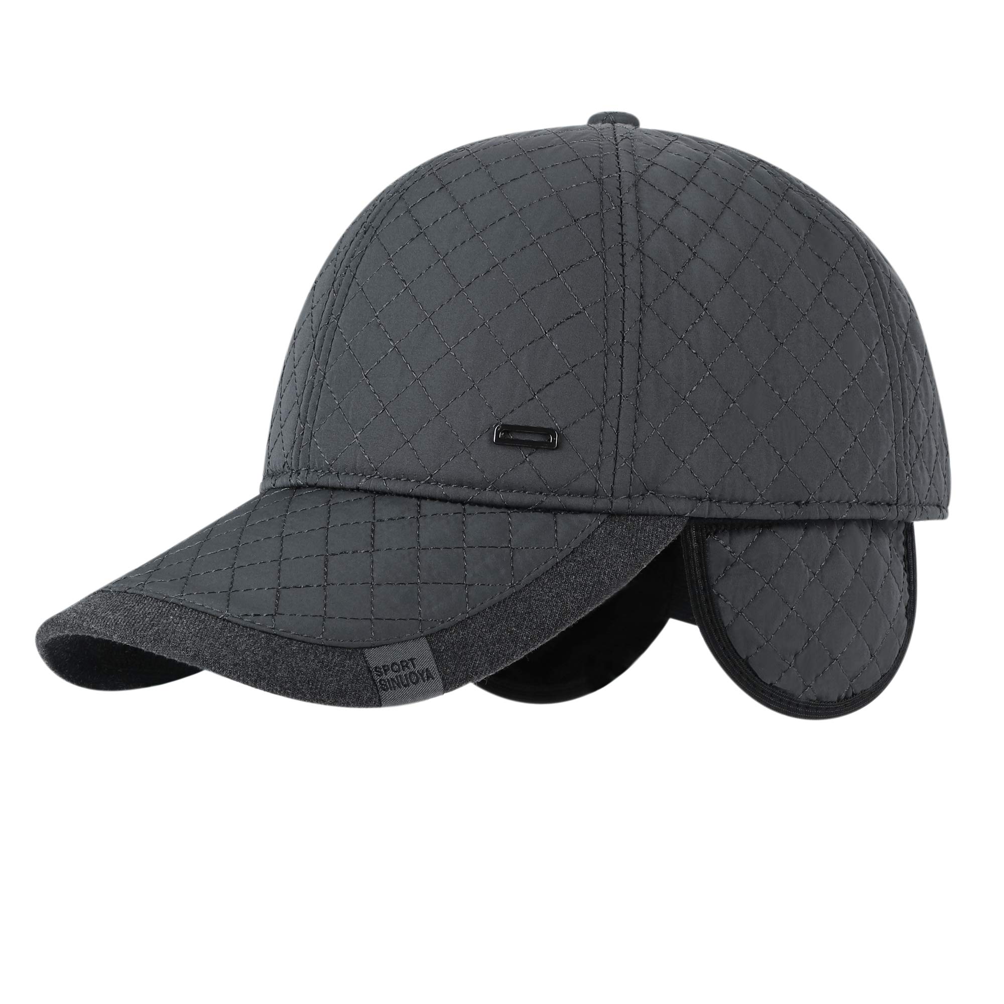 Winter Hats for Men Baseball Cap Warm Fleece Lined Dad Caps with Fold Earmuffs Adjustable Peaked Warmer Driving Cap Gray