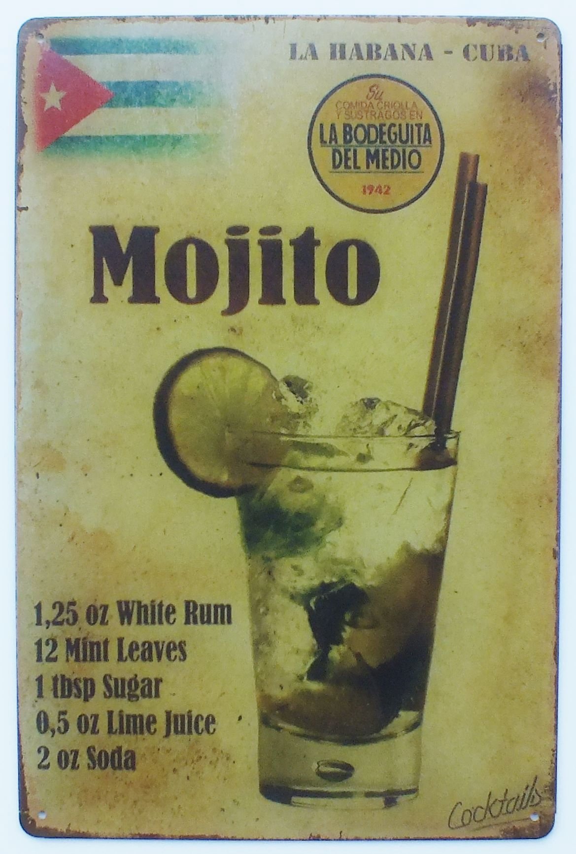Greenzone 184 - Mojito Cocktail Tin Metal Sign Plaque Bar Pub Vintage Retro Wall Decor Poster Home Club Tavern Wall Door (30 X 20 Cm) - Uk Company (184 - Mojito Cocktail)