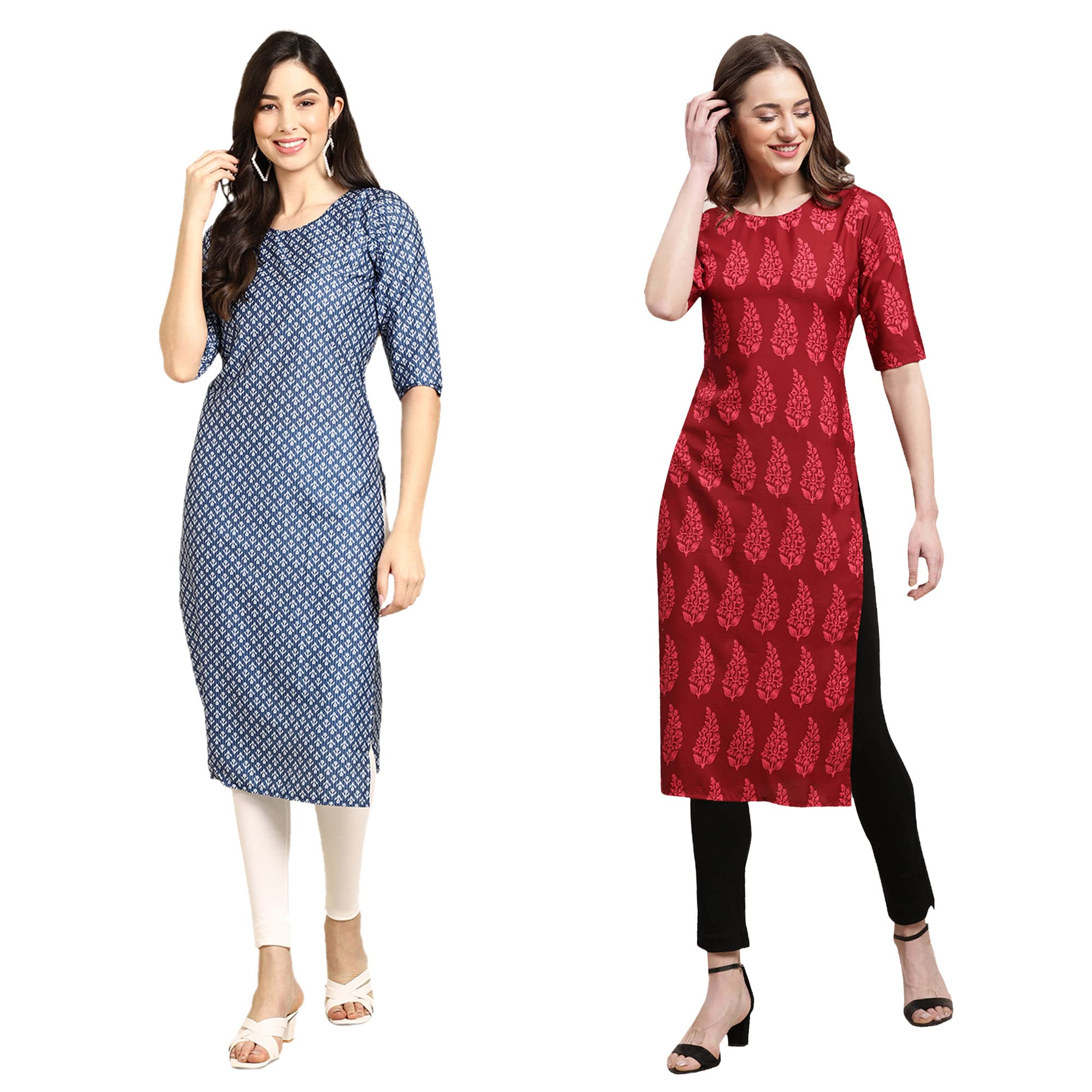 Pinkmint Women's Crepe Digital Print Straight Kurta (Pack Of 2) [S-367-337-L]