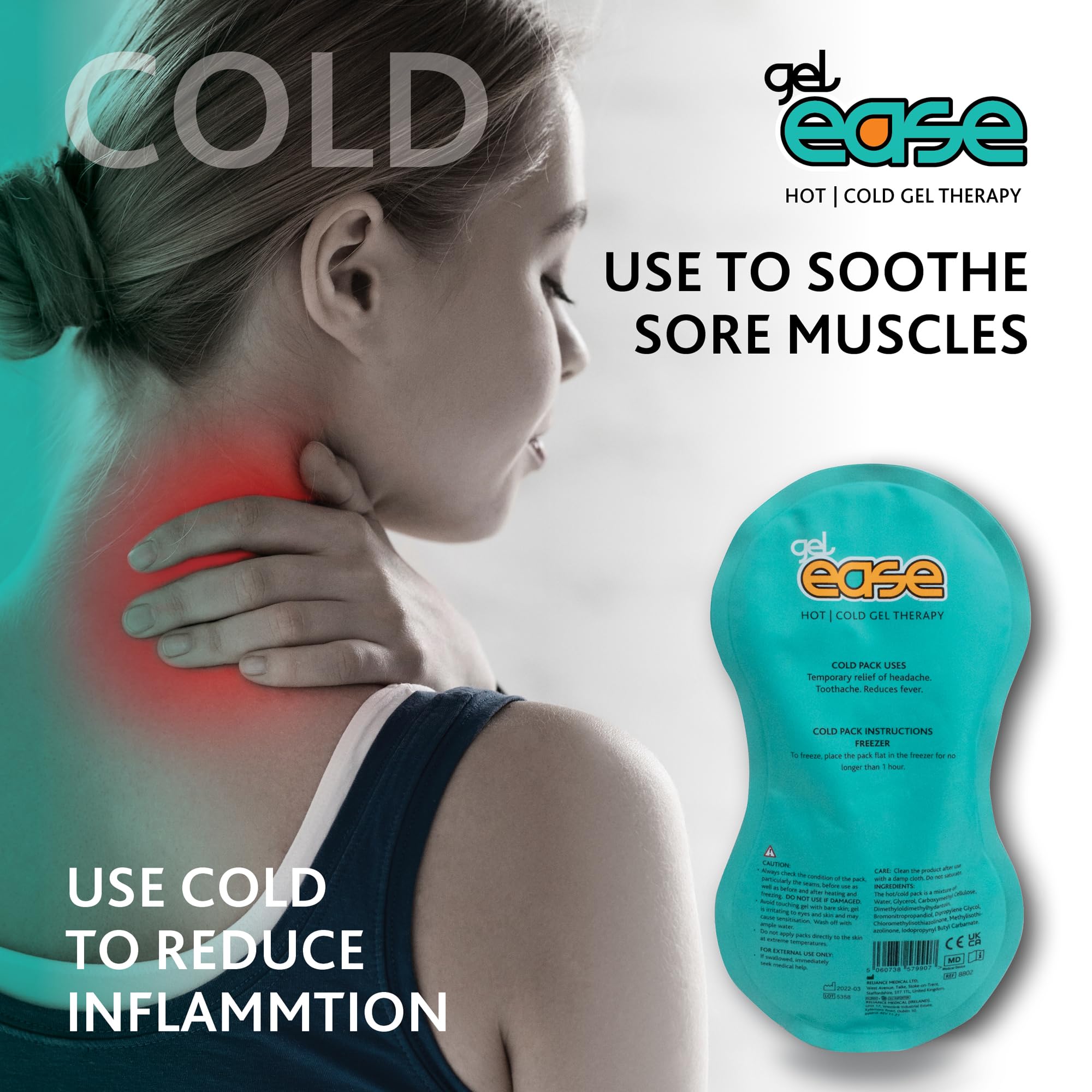 Gel Ease Impacco Gel Caldo e Freddo, Sollievo dal Dolore con Applicazioni Calde e Fredde, Sollievo Lenitivo per Muscoli e Articolazioni, Elimina Gonfiore e Infiammazione, Pacco da 2