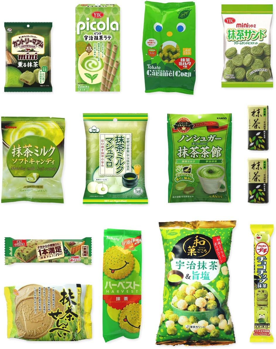 Japanese "Matcha Flavor Set" 14 Packs of Snacks, Sweets and Candies