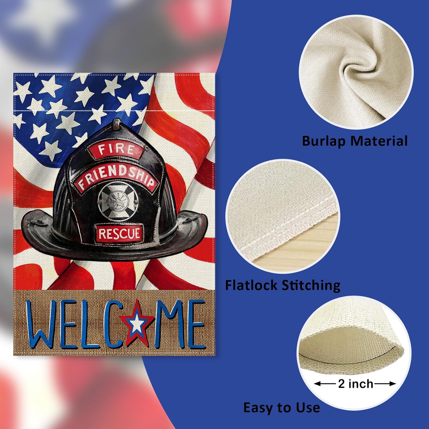Welcome Firefighters Helmet Decorative Garden Flag, Fireman Emergency Rescue Alert Fire Department Yard Outside Decorations, American Flag Memorial Outdoor Small Home Decor Double Sided 12x18 - Image 3