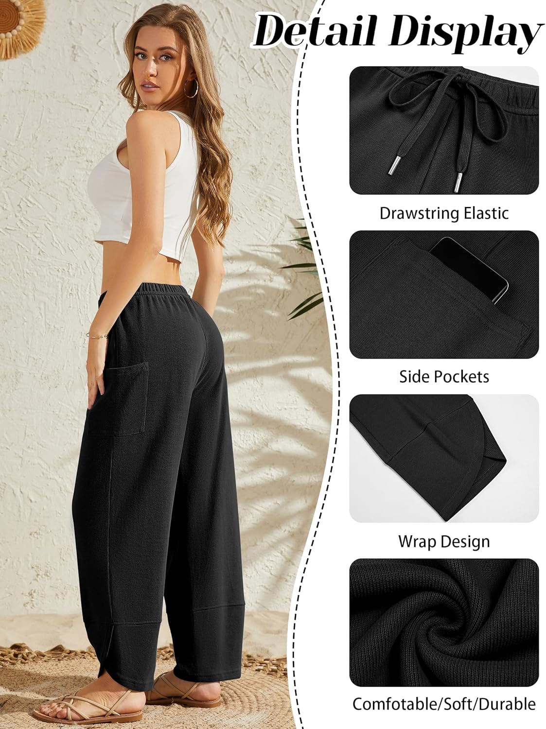 Bsubseach Wide Leg Pants Woman Elastic Waist Drawstring Palazzo Harem Pants Sweatpants with Pockets - Image 4