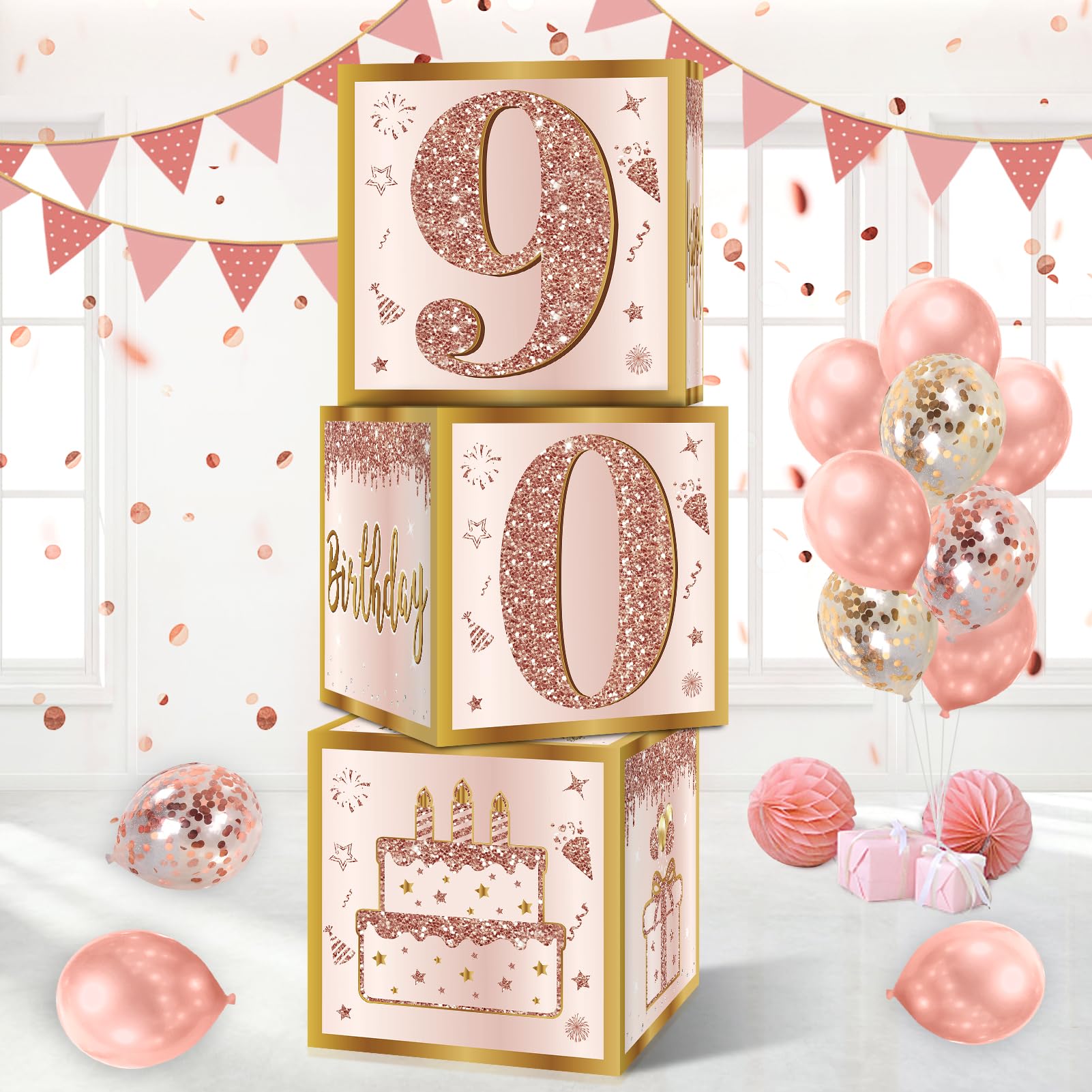 Guiruiy 3Pcs 90th Birthday Decorations Balloon Gift Boxes for Women