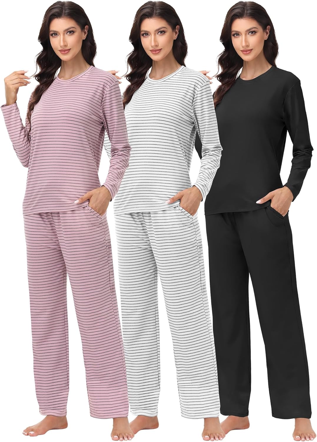 1/3 Pack Women’s Pajama Set Long Sleeve Top and Pants Comfy Lounge Sleepwear Set Soft Loungewear Pjs with Pockets
