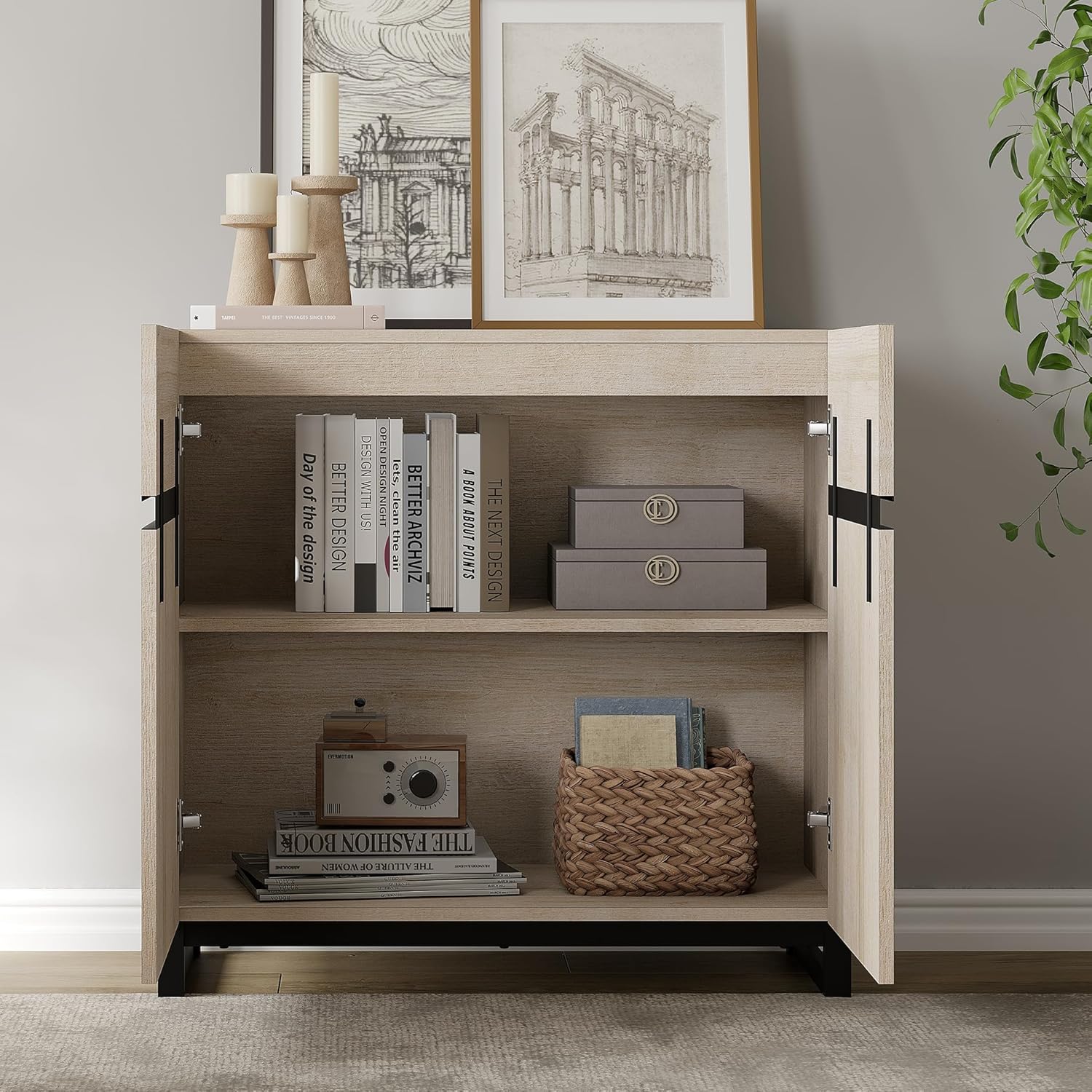 WAMPAT Modern TV Stand for TVs up to 100 inch, 3 in 1 TV Console with Adjustable Shelf and 6 Drawers, Media Console for Living Room,Bedroom,Light Oak