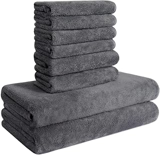 CASOFU Towel Set, Quick Drying Microfiber Coral Velvet Towels, 2 Bath Towels 2 Hand Towels 4 Washcloths, Lightweight Highly Absorbent Towels for Bathroom, Fitness, Spa, Yoga, Travel