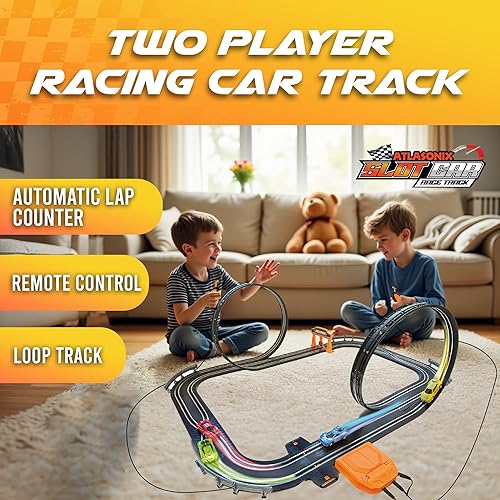 Miniatura 20 de Juego de pistas de carreras de autos con 4 autos de alta velocidad, pistas de carreras para niños de 4 a 8 años, juegos de pista de carreras