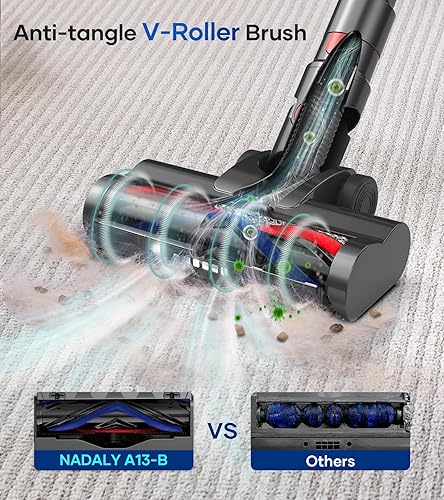 Miniatura 4 de NADALY Aspiradora inalámbrica para el hogar, potente aspiradora inalámbrica 8 en 1 con tiempo de funcionamiento de 45 minutos, antienredos, ligera,