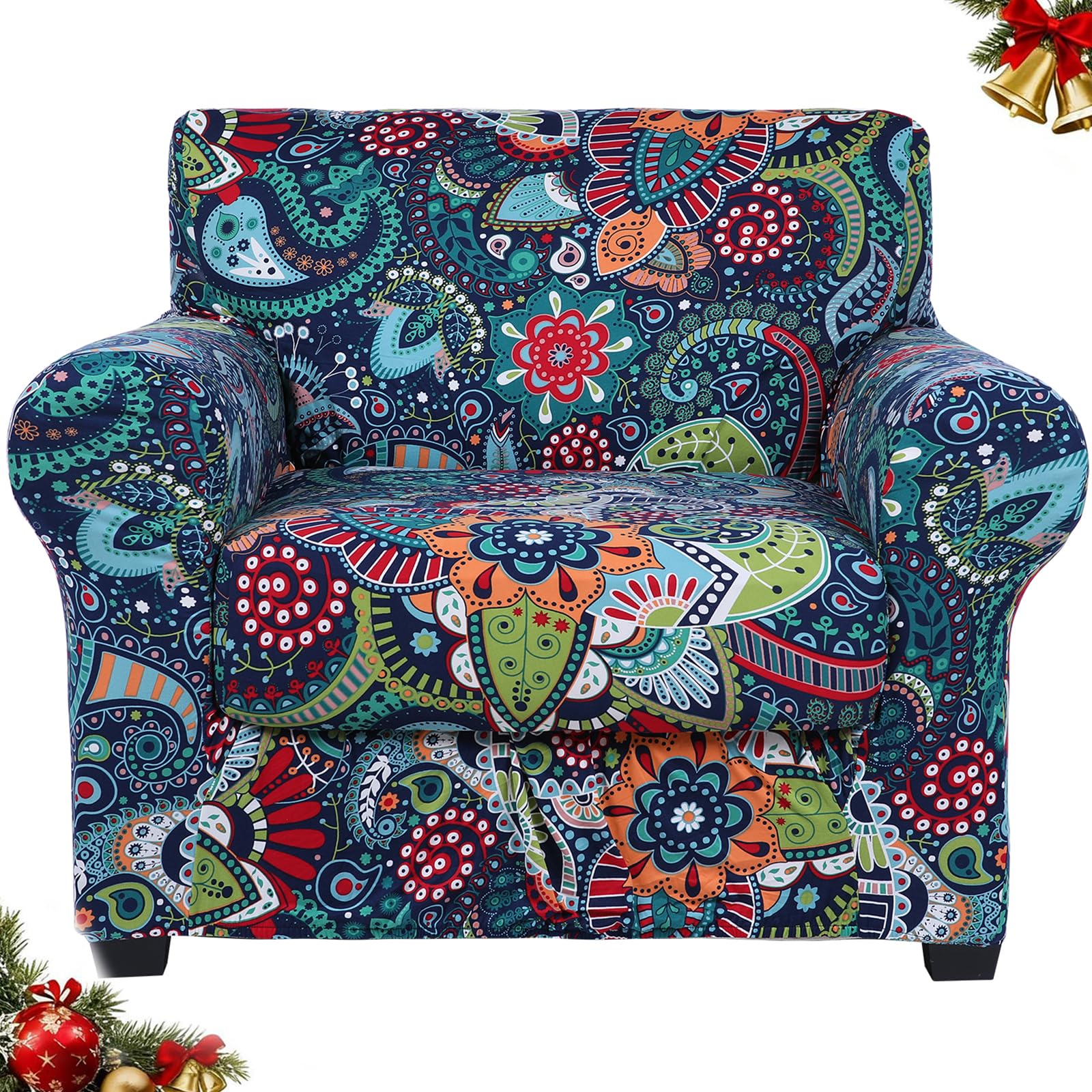 hyha Couch Covers, Chair/Sofa Covers, Floral Pattern, Stretch, Printed, 2 Pieces, Armchair Slipcover, Separate Couch Cushion Slipcover, Furniture Protector for Dogs(Armchair, Paisley Floral)