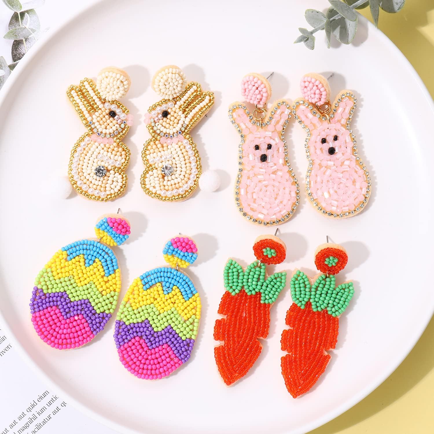 4 Pairs Easter Earrings for Women, Beaded Rabbit Bunny Earrings Colorful Easter Egg Earrings, Spring Holiday Earrings Handmade Easter Accessory Jewelry Gifts - Image 5