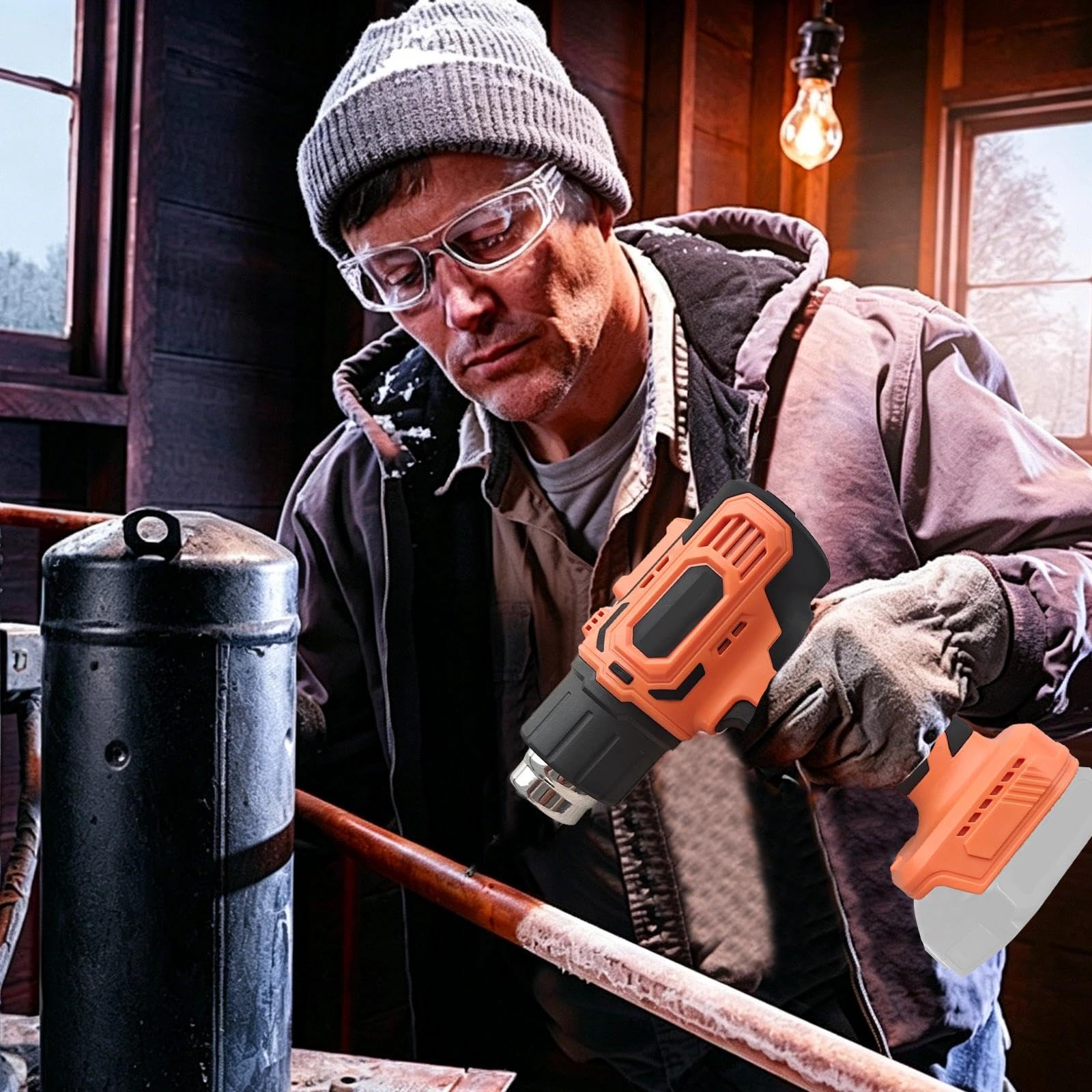 Akku Heißluftpistole für Makita 18V Akku,Kabellose Heißluftpistole 50℃-550℃ Temperatur und Luftstrom Einstellbar,LCD-Digitalanzeige Akku Heißluftfön mit 4 Düsen für Schrumpffolie Schweißen (ohne Akku)