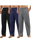 3 Pack Mens Cotton Pajama Pants&comma; Lightweight Lounge Pj Bottoms for Men Soft Sleep Pants with Pockets & Drawstring
