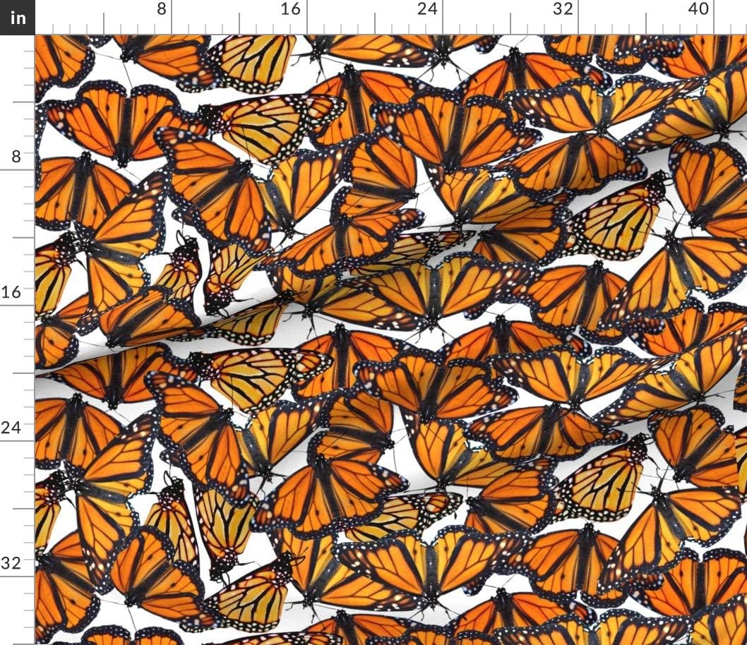 Spoonflower Fabric - Monarch Butterflies Butterfly Orange Flight Flying Insect Printed on Cotton Poplin Fabric by The Yard - Sewing Shirting Quilting Dresses Apparel Crafts