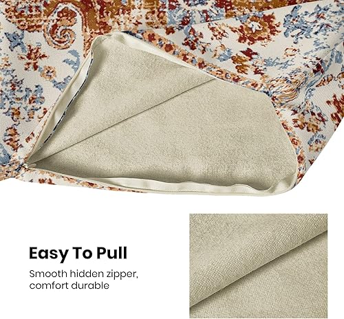 Miniatura 5 de Juego de 2 fundas de almohada bohemias de 20 x 20 pulgadas, fundas de cojín con patrón de alfombra, color amarillo mostaza y azul, diseño étnico,