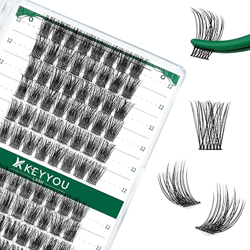 Miniatura 81 de Kit de racimos de pestañas KEYYOU Natural Wispy Kit de extensión de pestañas DIY 144 piezas Extensiones de pestañas en racimo con cepillo de rímel