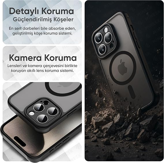 Minesk iPhone 12 Pro Max için MagSafe ile Uyumlu MattCover Serisi Arkası Mat Polikarbonat Kenarları Silikon ve Köşeleri Güçlendirilmiş Kamera Korumalı ince Silikon Kılıf (Manyetik, 12 Pro Max)