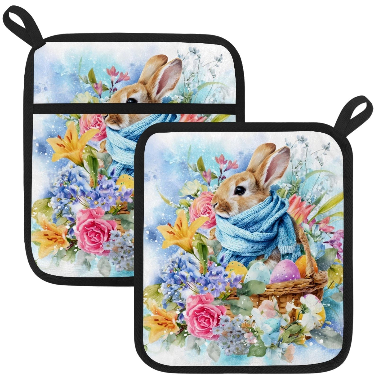 VAPOKF Easter Bunny Egg Kitchen Hot Pot Holder, Pot Holders Heat Resistant Pot Holder with Pocket Heat Resistant Trivets for Hot Pans Cotton Pot Mitts for Kitchen Cooking Baking