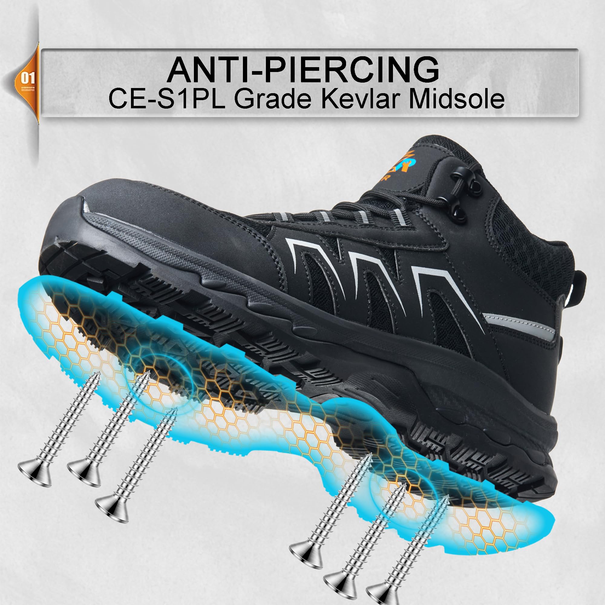 ZZR ESD Zapatos de Seguridad para Hombre S1P Zapatos de Trabajo Hombre Mujer Botas de Seguridad para Hombre SR Antideslizantes Zapatillas Hombre