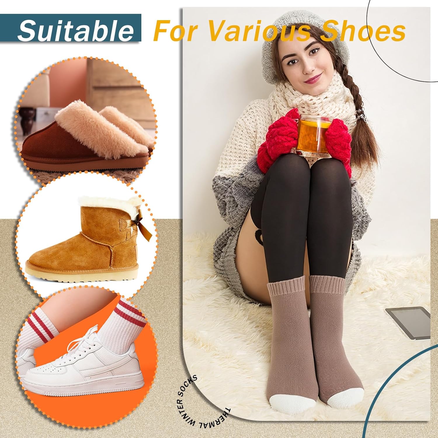 Fourluoo 30 Pairs Winter Warm Thermal Wool Socks for Women Hiking Winter Fleece Thick Cozy Boot Socks Bulk for Cold Weather