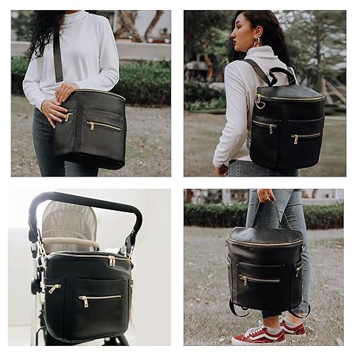 Miniatura 2 de MF Store - Bolsa de pañales, mochila de cuero para pañales con funda para laptop, cambiador, bolsa de toallitas, correas para cochecito y bolsillos