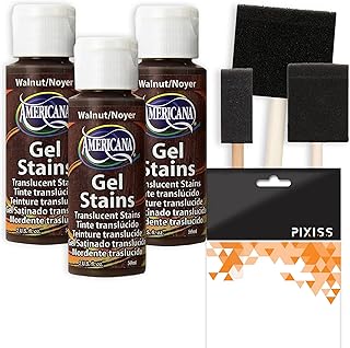 Americana Gel Stain Wood Stain Paint 3-Pack – Walnut, 2-Ounce Bottles with Foam Brushes for Easy Gel Stain Application on Wood Surfaces