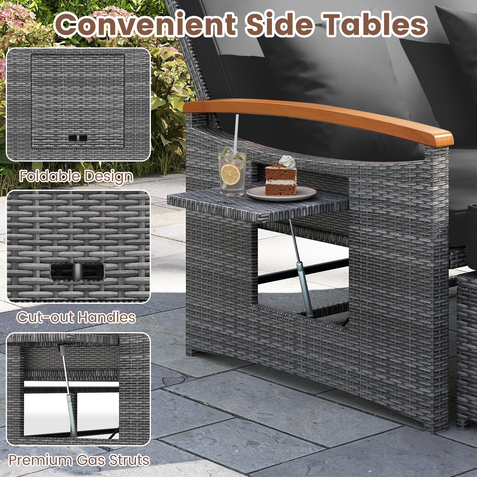 GIANTEX Meuble Extérieur 2 Pièces en Rotin PE avec Ottoman (Gris + Noir)